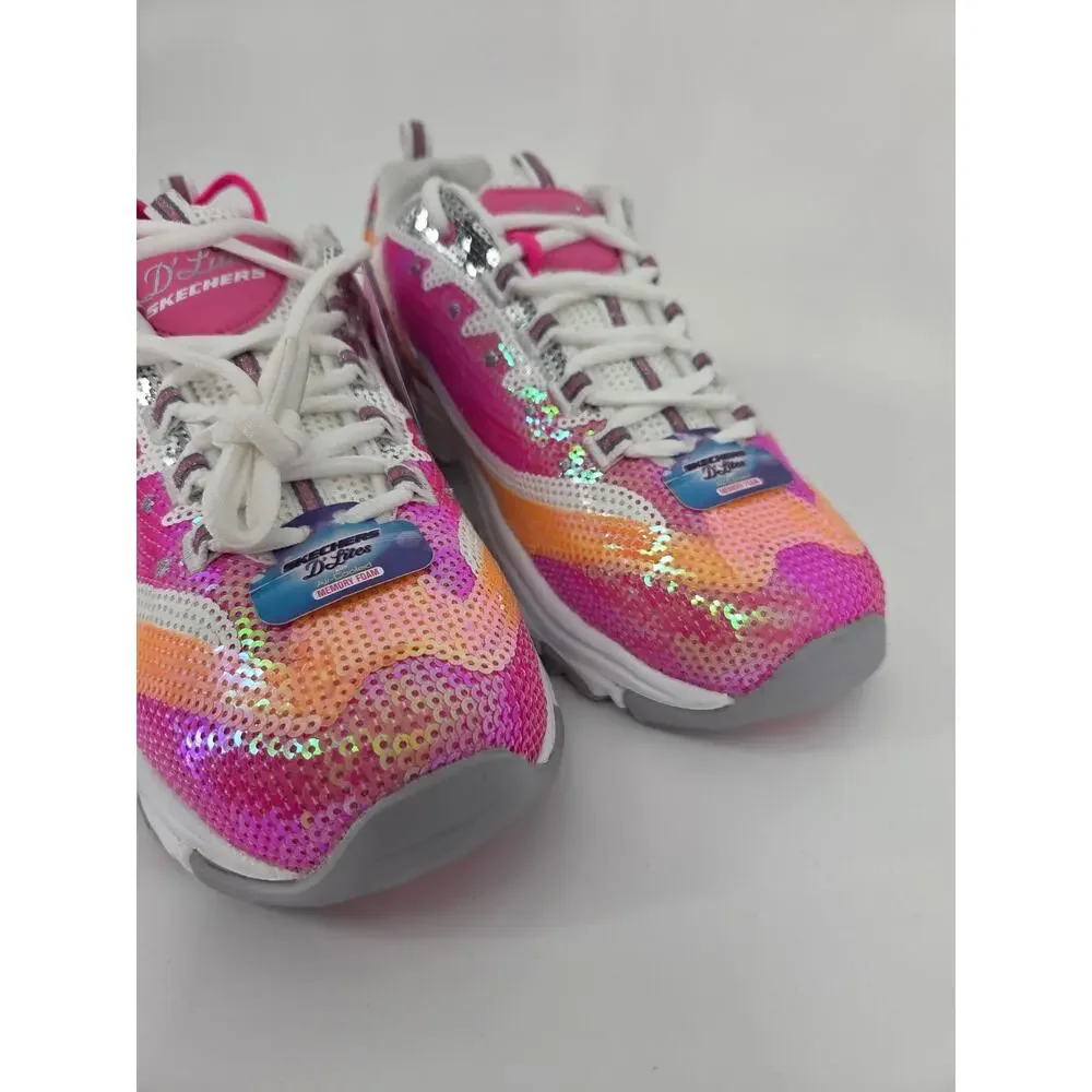 Sketchers D'Lites Made to Shine Pink Sequin Holo Sneaker 90s Vibe NEW Women's 10 - Picture 5 of 13
